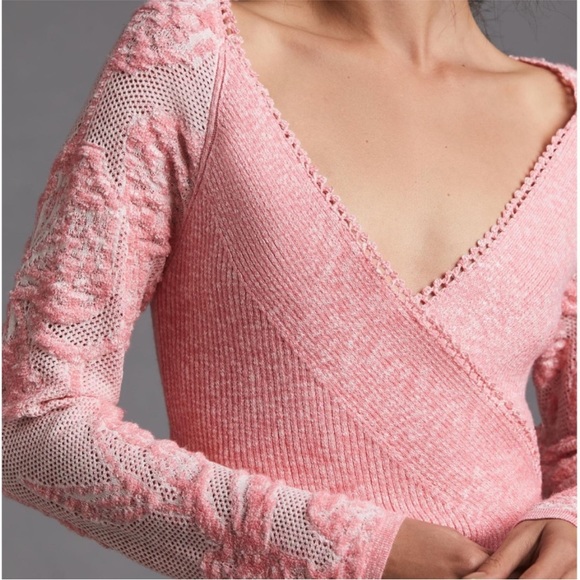 Anthropologie Sweaters - By Anthropologie Lace-Sleeve Sweater Pink S